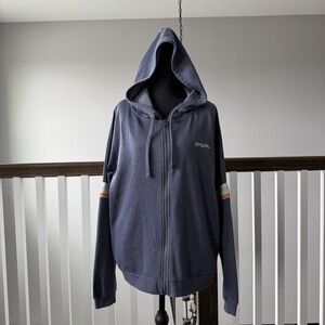 Rip Curl Surf Revival Zip Hoodie Sweatshirt Rainbow Stripe Blue Womens L Beach